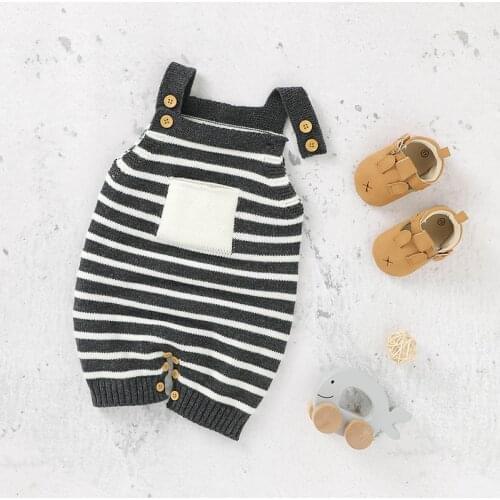 Baby Rompers Fashion Pocket Toddler Unisex Jumpsuits Outfit Knitted Striped Newborn Children Clothing Tops One Piece Sleeveless