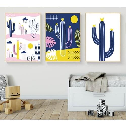 Colorful Plant Cactus Decor Nursery Wall Art Canvas Posters and Prints Painting Decorative Picture Kids Bedroom Decoration