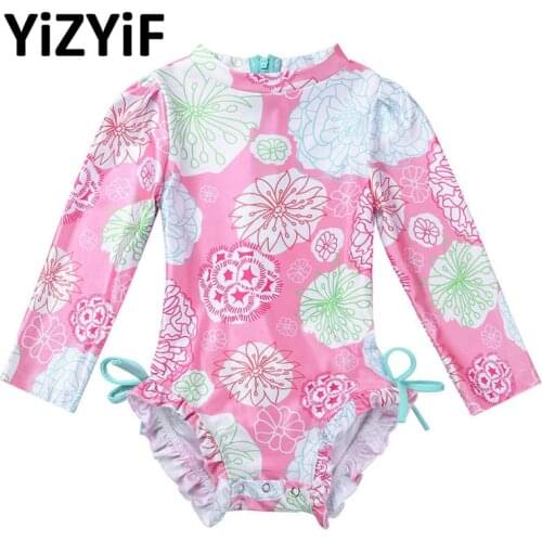 Baby Girls Swimsuit Bikini Swimwear Floral Toddler Beach Wear Printed Back Zipper Rash Guard Bathing Suit Summer Swimwear Kids