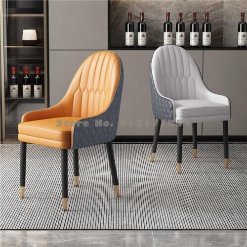 Light luxury solid wood dining chair home Nordic simple leisure negotiation chair hotel restaurant dining cow leather backrest s