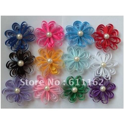 HAIR CLIPPIES Hair Bows new loopy flower clips pearl flower clip mix color baby hair bow 200pcs EFH