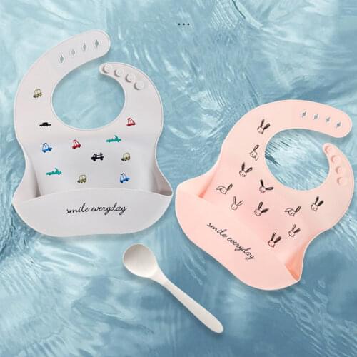 Cute Cartoon Print Baby Bibs Waterproof Soft Silicone Baby Feeding Stuff Dinosaur Pattern Kids Girl Boy Adjustable Children Bib