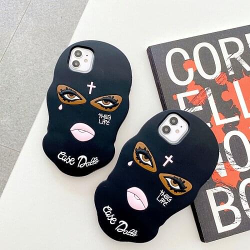 Cute 3D Mask Dolls Phone Case For iPhone 12 Case 11Pro MAX XS MAX XR X 6 7 8 Plus Cartoon Black Widow Girl Tear Mask Soft Cover
