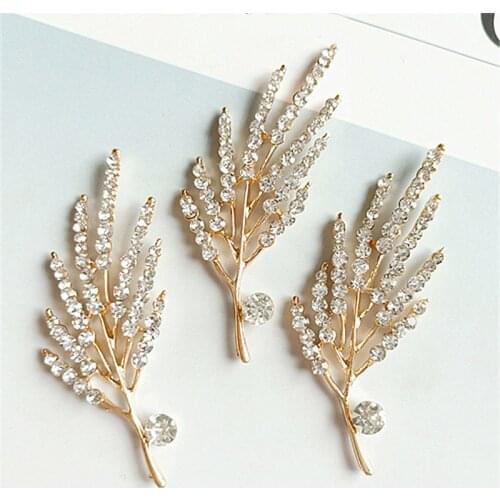SEA MEW 10 PCS 5.9cm*2.2cm Fashion Metal Alloy KC Gold Crystal Rhinestone Leaf Branch Connectors Charm For Jewelry Making