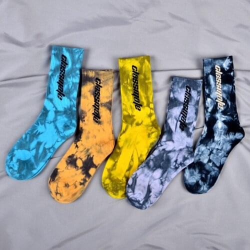 Letter Mens Sock Art Tie Dye Man Socks Unisex Crew Casual Cotton Warm Sox Lovers Blue Adult Autumn Winter Classic Skarpetki
