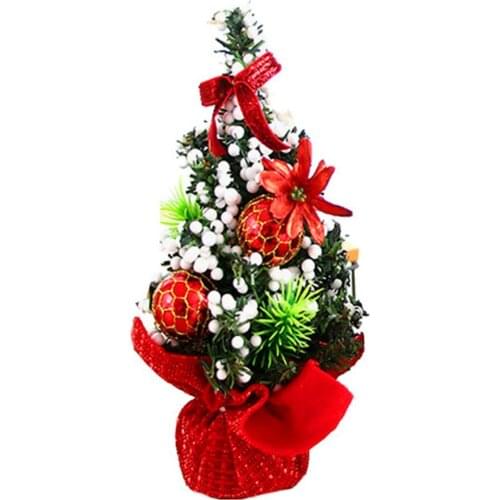 New Mini Tabletop Artificial Christmas Tree With Ribbon Bow And Ball Ornaments Decorations For Home Office