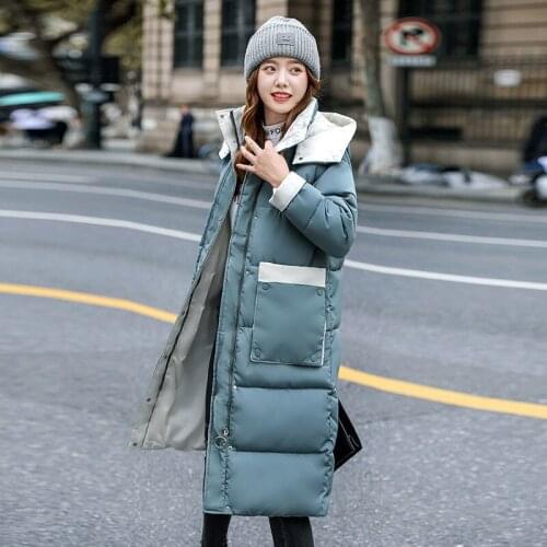 2021 New Padded Jacket Womens Loose Winter Clothes Mid-Length Thick Warm Over-The-Knee Hooded Cotton Coat Female Parkas