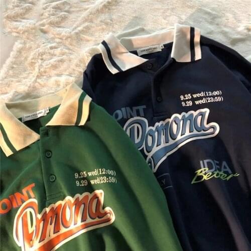 Spring and autumn new women loose letter printing buttons Harajuku Japanese American retro polo collar thin sweater style Y2K