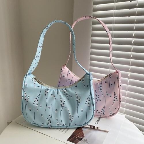 New Arrival Womens bag Flower Pattern Printing Shopper Shoulder Underarm Female Bag 2021 Ladies Small Top-handle Hobos Handbags