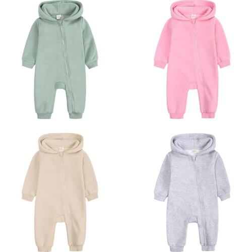 Baby Boys Girls Clothes New Solid Hoodies Bear Romper Bodysuit For Newborn Long Sleeve Rompers Jumpsuit Overall Infant Costume