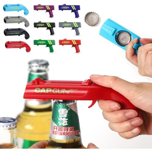 Cap Gun Bottle Opener Flying Cap Launcher Shooter Beverage Beer Opener Keychain Kitchen Gadgets for Home Bar Party Drinking Game