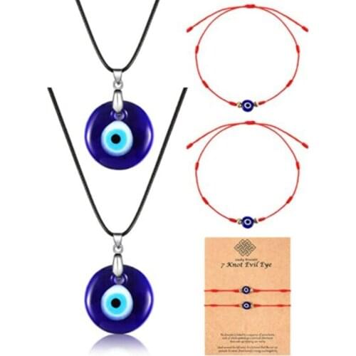 Trendy Demon Eye Bracelet European and American Wax Rope Turkey Blue Eye Round Drop Shape Necklace for Women
