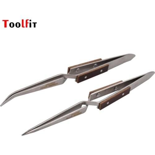 2pcs Straight/Curved Soldering Tweezers Stainless Steel Tweezer Adiabatic Nipper Optinal Necessary DIY Repair Tool
