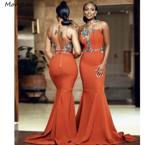 Bridesmaid Dresses Spandex Satin Lace Flower Crystal Mermaid Bridesmaid Dresses Button Back Wedding Party Bridesmaid Gowns