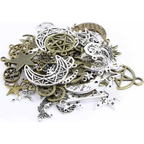 20pcs/lot Random Mix Moon Sun Star Charms Lot For Bracelet Making Metal Floating Charms Pendants Craft Necklace Jewelry Findings