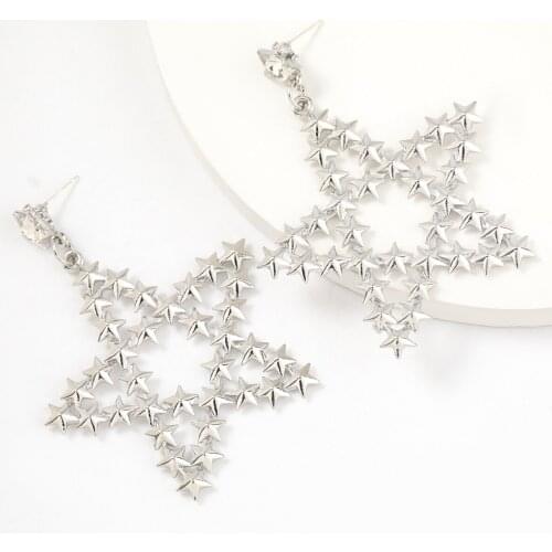 Exaggerated Creative Multi-layer Metal Five-pointed Star Heart-shaped Earrings Girls Popular School Party Jewelry Accessories