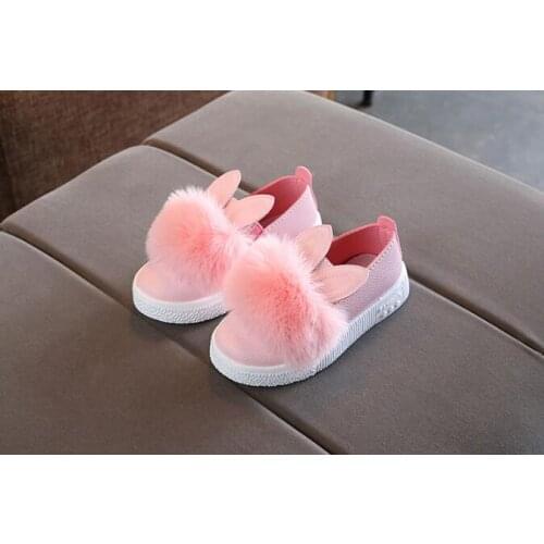 Size 21-30 Baby Shoes for Girl Toddler Non-slip Kids Shoes Leather Kids Sneakers Pompom Rabbit Ear girls kids sneakers