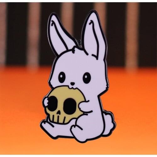 Cute Monstrosity Badge Bunny Eats Skull Pin Nom Nom. This tastes WAY better than a carrot