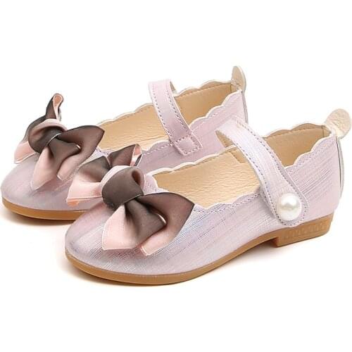 New Childrens Bow Leather Shoes Little Girls Kids Dress Party Wedding School Prinses Shoes Big Girls Flat Shoes A967