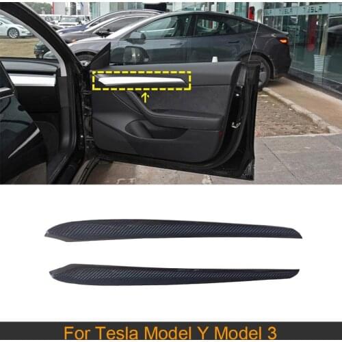 Car Side Door Interior Trim Decorations For Tesla Model Y Model 3 2020 2021 Dry Carbon Fiber Door Inside Trim Cover