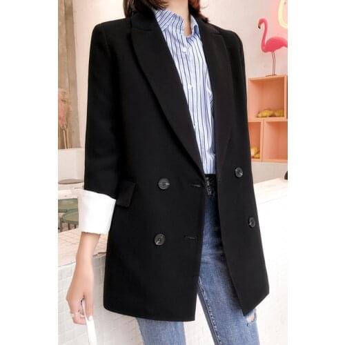 Black Women Blazers And Jackets New Spring Autumn Fashion Double Breasted Blazer Femenino Ladies Blazer LX2146