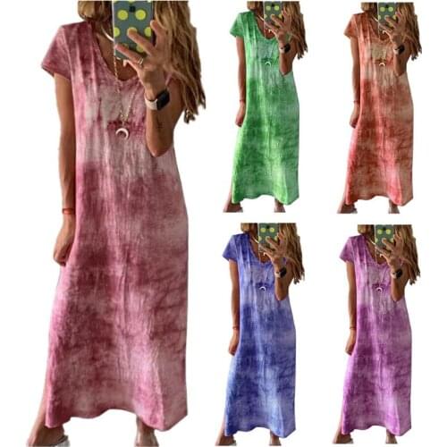 Spring/summer 2021 new European and American explosive womens short sleeve V-neck loose split print dress