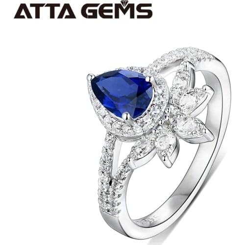 Blue Sapphire Sterling Silver Ring for Women 0.9 Carats Created Sapphire Original Design Women Exquisite Style Ring