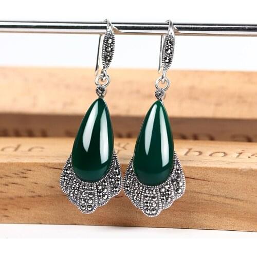 ZHJIASHUN Chalcedony Agate 100% 925 Sterling Silver Drop Earrings For Woman Natural Gemstones Dangle Earring Jewelry Party Gift