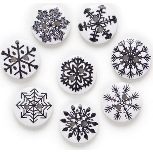 100pcs 15mm White/Black Snowflake Wood Christmas Buttons For Scrapbooking Cardmaking Winter Embellishments CRAFTS