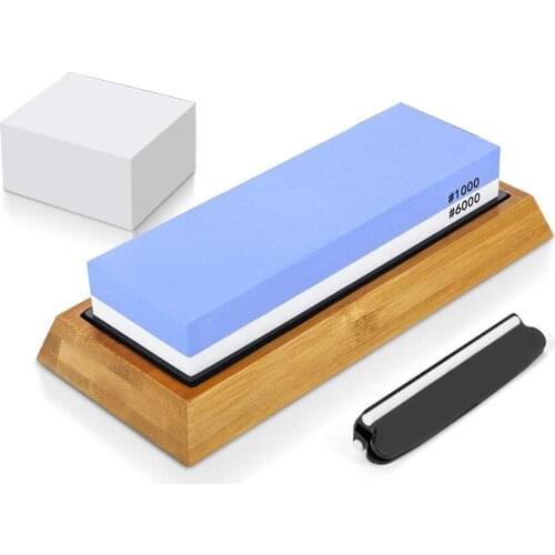 1000 6000 Grits Two Sides Professional Whetstone Knife Sharpener, Premium Water Whetstone on Non-Slip Silicone Holder & Bamboo B