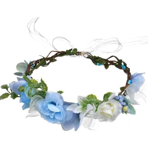 2021 Fashion Blue Hair Accessories Headdress Wreath Bride Bridesmaid Flower Girl Wreath Photo Performance Headdress