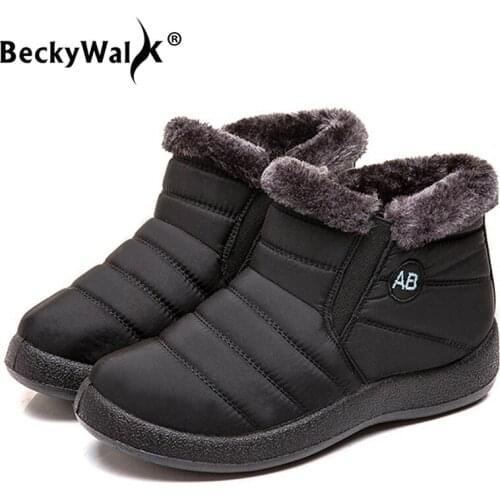 2021 Winter Women Shoes with Cotton Slip On Snow Boots Women Waterproof Short Ankle Boots femmes bottes Plus Size 34-43 WSH3726