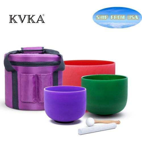 432hz/440hz 12"C10"F 8"B chakra set of 3 pcs meditation frosted Colored crystal singing bowl8-12