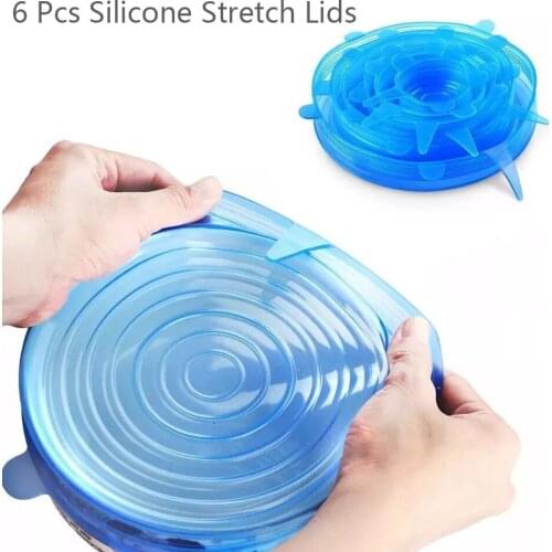 6 Pcs/ Set Food Silicone Cover Cap Keeping Fresh Seal Stretchy Wrap Cover Bowl Reusable Airtight Silicone Lids For Cookware Bowl