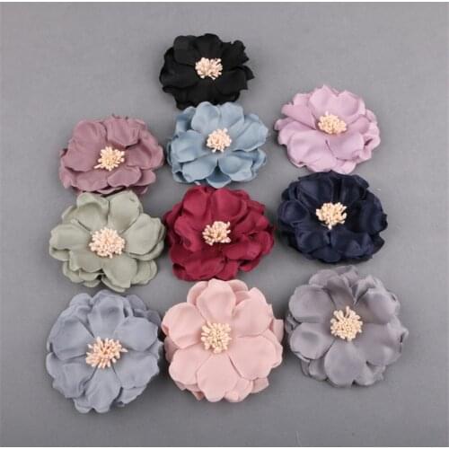 7Pcs/Lot Handmade Fabric Flowers Fake Flower Appliques Garment Accessories Girls Wedding Party Headband Clips Heads Decoration