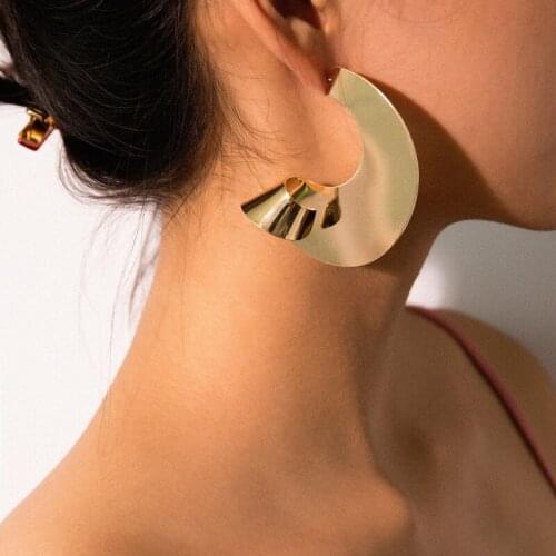 Abayabay Girls Stud Earring Geometry Womens Earrings Big Light Yellow Gold Color Cute Lovers Punk Exaggerated Jewelry Oorbellen