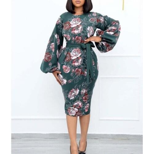 African Dresses For Women Summer Dashiki Lantern Sleeve Long Sleeve Slim Pencil Skirt Office Dress African Clothing 2021 New