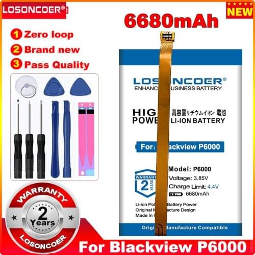 LOSONCOER P6000 6680mAh Latest Production Battery For Blackview P6000 Mobile Phone Batteries Free tools +Quick Arrive