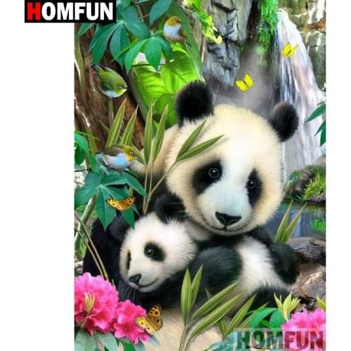 HOMFUN Full Diamond "Flower panda" DIY 5D Diamond Painting Cross Stitch Home Decor Picture Of Rhinestone Handmade A27300