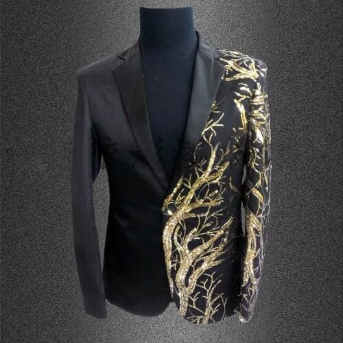 Sequin Mens stage jacket Gold Blazer For Men Costumes Club Singer Sequins Black Gold Blazer Stage Black Red Gold Blazer Men