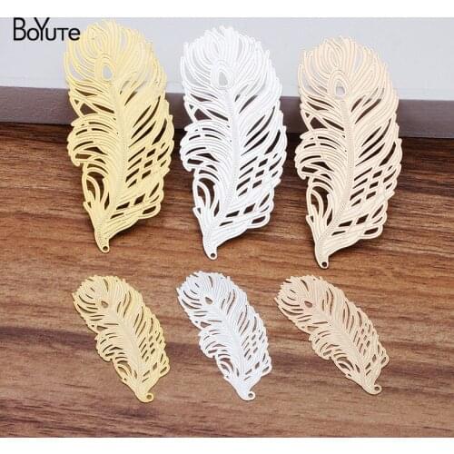 BoYuTe (10 Pieces/Lot) Metal Brass Corrosion Sheet 50*23MM 83*37MM Feather Pendant Diy Hand Made Jewelry Accessories