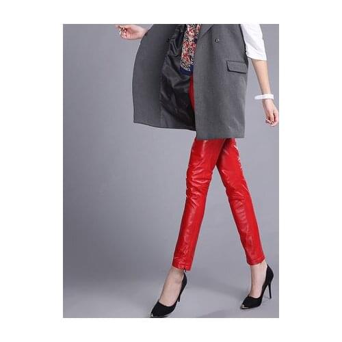 Women 2022 Slim Genuine Real Sheepskin Leather Pants KP2