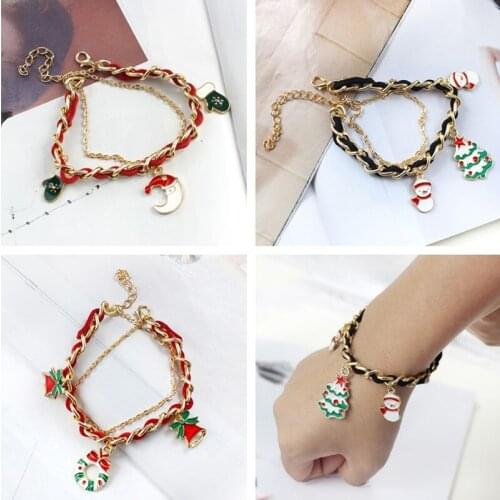 New fashion Metal Chain red black short rope hanging Christmas tree snowman gloves bells hat cute bracelet Christmas gift