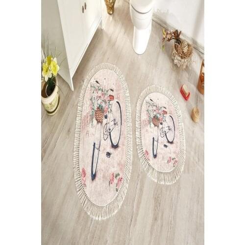 Bicycle Digital Printed Toilet Seat Pad And Bath Mat Pad 2li Set Butik_yıldız Digital Print Polyester 2'li