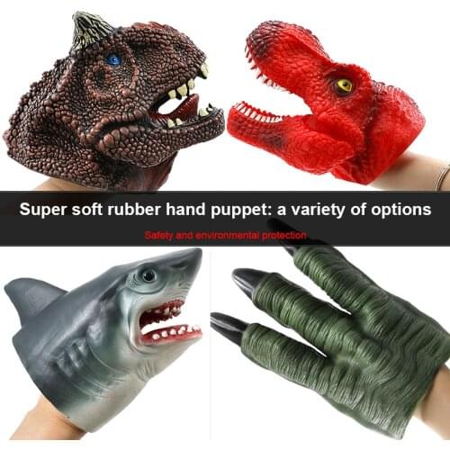 Childrens Dinosaur Hand Puppet Glove Soft Rubber Animal Head Puppet Toy Model Gift Simulation Tyrannosaurus Childrens Doll Toy