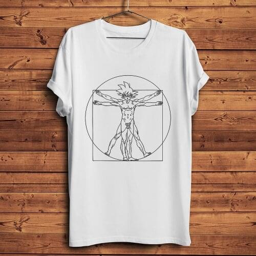 Leonardo da Vinci Uomo vitruviano Proportion funny anime t shirt men new white casual homme cool geek streetwear t-shirt