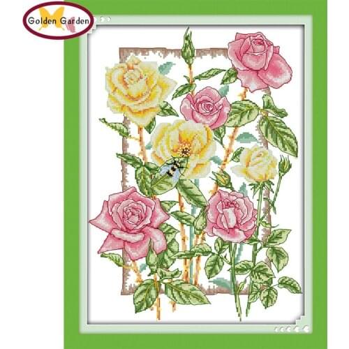 GG Rose Flowers Stamped Cross Stitch Patterns 11CT14CT DIY Kits Needlework Embroidery Chinese Cross Stitch Sets for Home Decor
