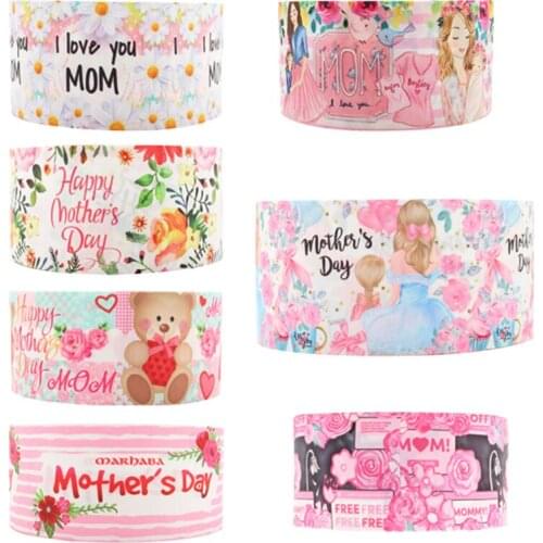 Q&N ribbon 16mm 22mm 25mm 38mm 50mm 75mm mother’s day cartoon 50yard Ribbons gift box with logo lace /FOE free shipping