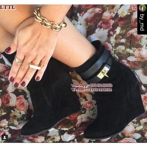 Hot Sale Wedge Suede Lace Up Winter Warm Snow Boots Shoes Fur Woman Ankle Booties platform Height Increasing heel Casual Shoes