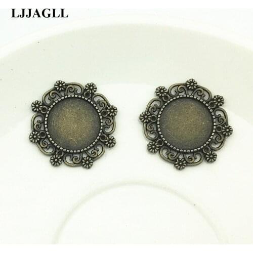 LJJAGLL (10pcs/lot) Alloy Fit 15mm Dia Flower Filigree Base Cabochon Blank Setting Round Cameo Diy Jewelry Making AXDT024-2